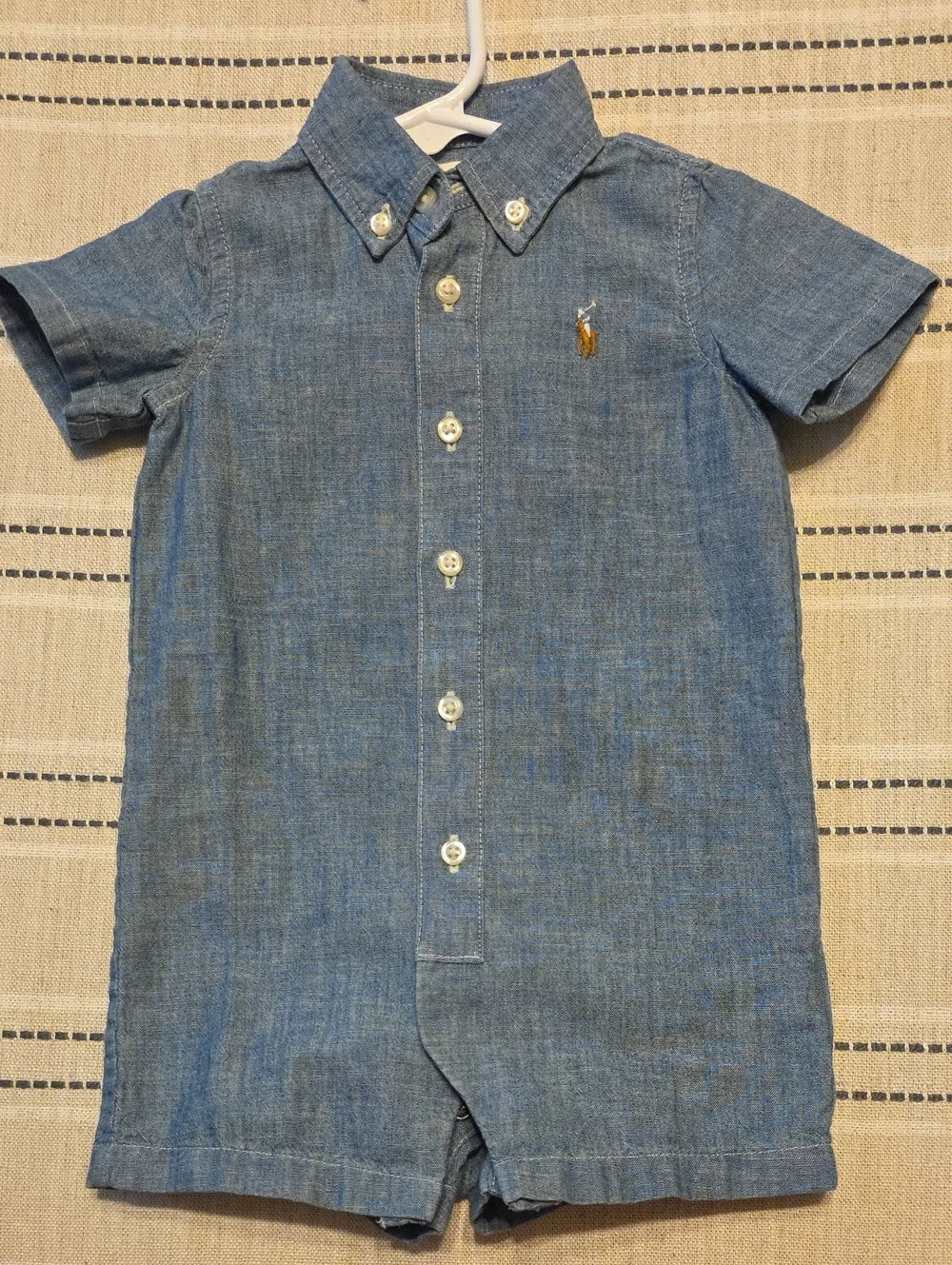 Ralph Lauren Blue Short-Sleeve Chambray Romper for Kids